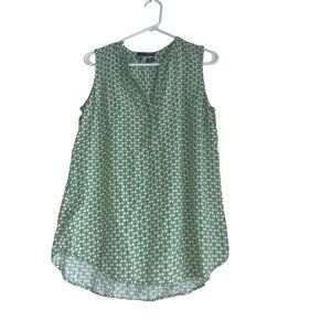 Sandra Womens Sleeveless Popover Blouse Sz S Green White Geometric Rayon